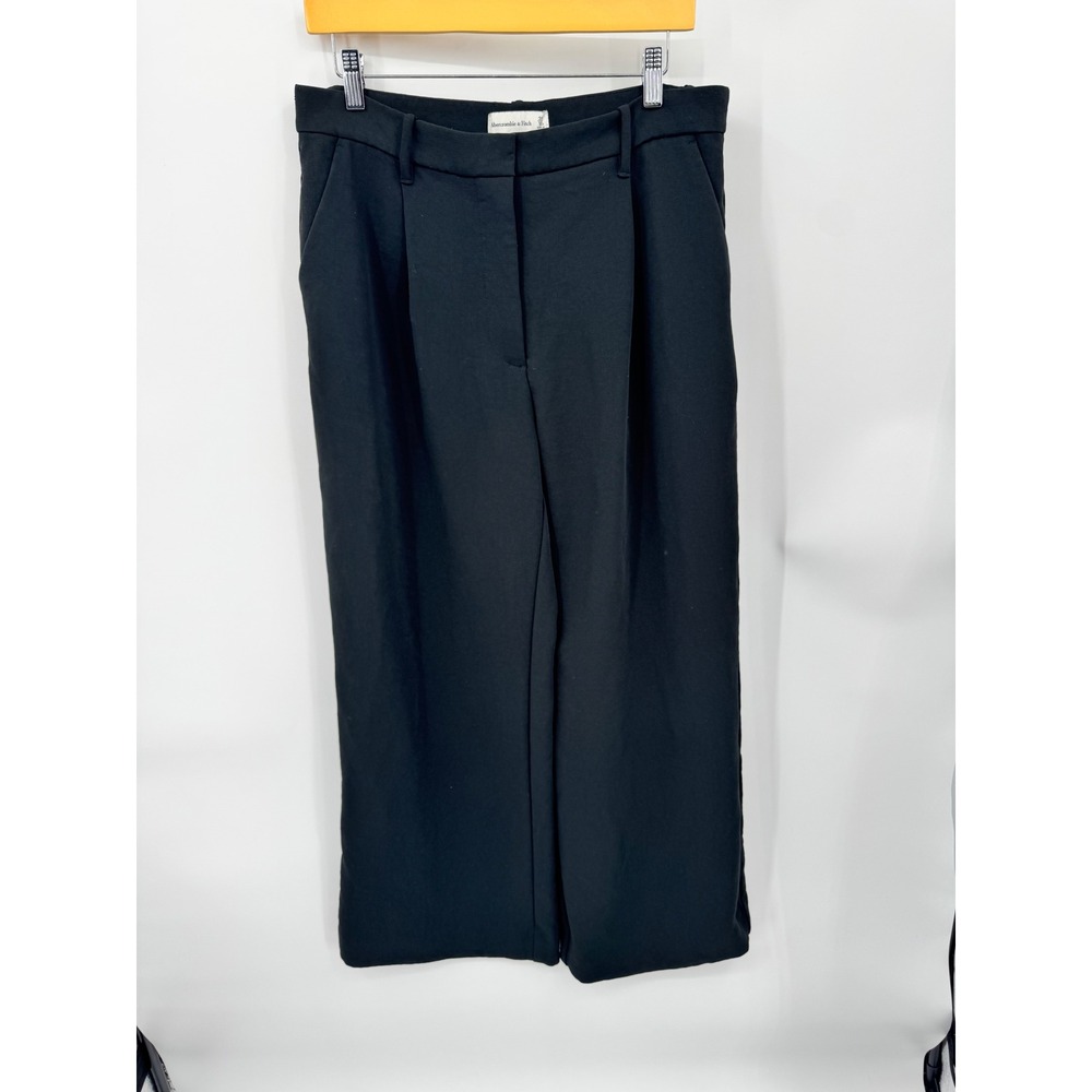 Abercrombie & Fitch Trousers Women 12 Short Black Wide Leg High Rise Pleated